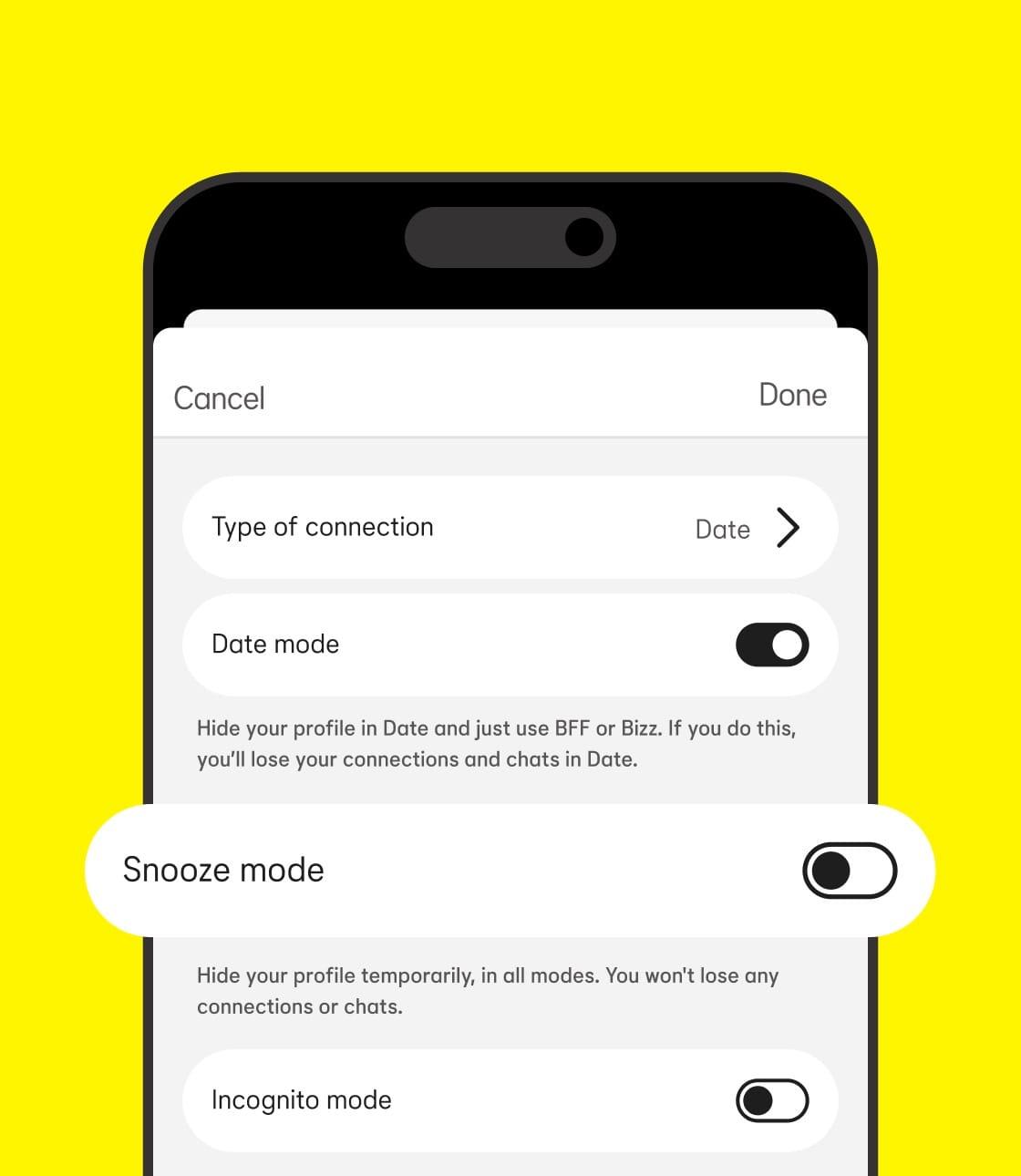 Hide your MG Dating profile with Snooze Mode